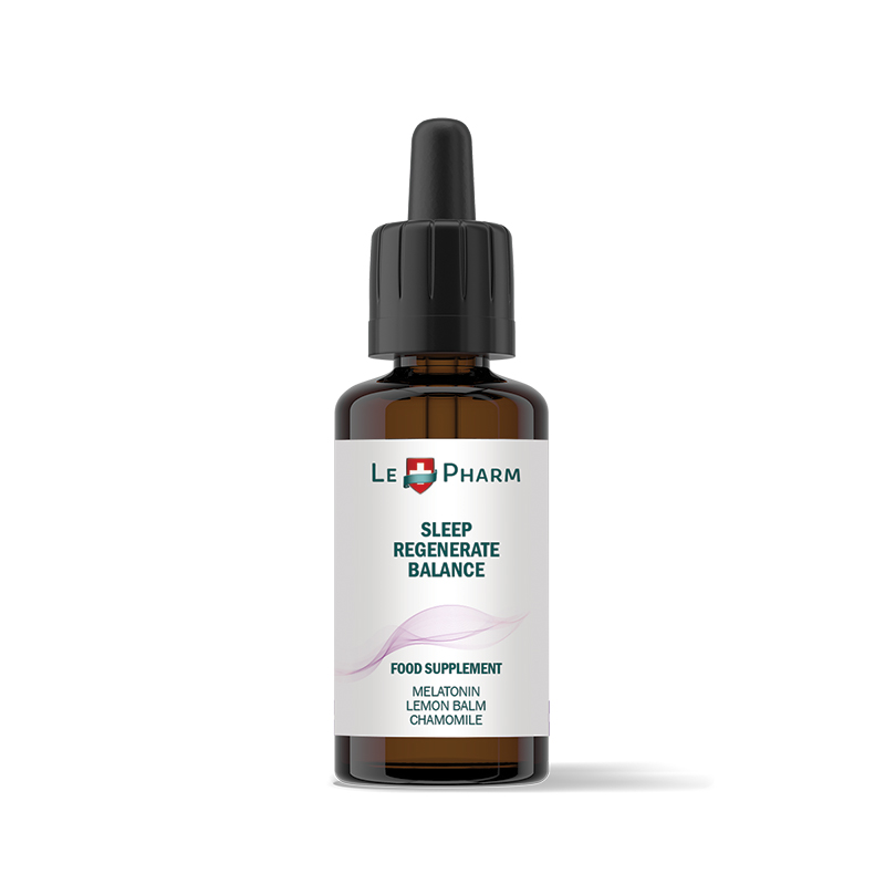 Le Pharm Sleep Regenerate Balance kapi s melatoninom, matičnjakom i kamilicom, 30 ml – bočica s pipetom